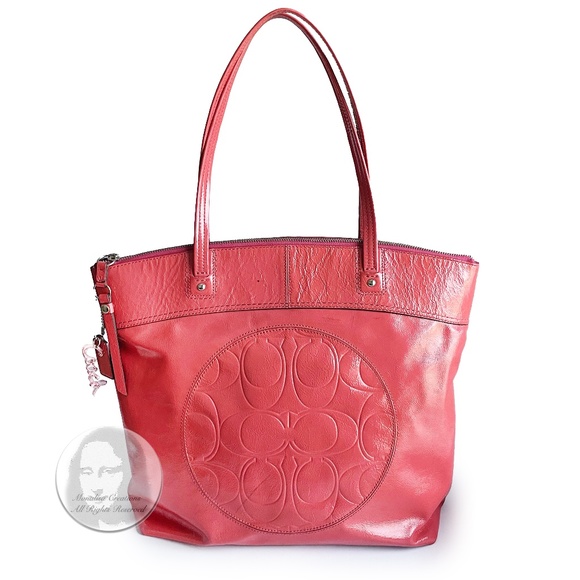 Coach Tote Bag Laura Style F18900 Pink Patent Leather with CC Logo - Picture 3 of 11